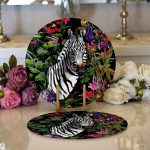 Realhomes Siyah Zeminde Amazon Zebra Tasarımlı Dijital Baskılı 2'li Yuvarlak Servis Altlığı - Supla Realhomes