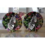 Realhomes Siyah Zeminde Amazon Zebra Tasarımlı Dijital Baskılı 2'li Yuvarlak Servis Altlığı - Supla Realhomes