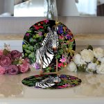 Realhomes Siyah Zeminde Amazon Zebra Tasarımlı Dijital Baskılı 2'li Yuvarlak Servis Altlığı - Supla Realhomes