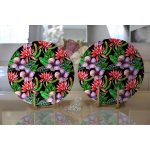 - Supla2li-3444-Gorsel2 - Realhomes Realhomes Siyah Zeminde Suluboya Tropik Bitkiler Tasarımlı 2'li Yuvarlak Servis Altlığı - Supla Realhomes