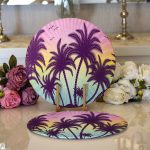 Realhomes Renkli Zeminde Palmiye Motifli Dijital Baskılı Modern 2'li Yuvarlak Servis Altlığı - Supla Realhomes
