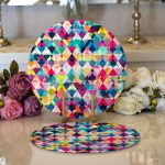 - Supla2li-3460-Gorsel1 - Realhomes Realhomes Modern Renkli Üçgen Tasarımlı Dijital Baskılı 2'li Yuvarlak Servis Altlığı - Supla Realhomes