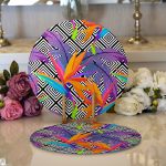 Realhomes Geometrik Zeminde Tropikal Yapraklar Dijital Baskılı 2'li Yuvarlak Servis Altlığı - Supla Realhomes