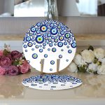 Realhomes Nazar Boncuğu Motifli Dijital Baskılı Modern 2'li Yuvarlak Servis Altlığı - Supla Realhomes