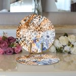 - Supla2li-3788-Gorsel3 - Realhomes Realhomes Leopar Motifli Dijital Baskılı Modern 2'li Yuvarlak Servis Altlığı - Supla Realhomes