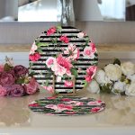 - Supla2li-3818-Gorsel3 - Realhomes  Realhomes Çizgili Zeminde Rengarenk Çiçekler Dijital Baskılı Modern 2'li Yuvarlak Servis Altlığı - Supla Realhomes