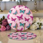 - Supla2li-3886-Gorsel1 - Realhomes Realhomes Butterfly Dijital Baskılı Modern 2'li Yuvarlak Servis Altlığı - Supla Realhomes