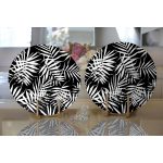 Realhomes Siyah Zeminde Beyaz Yaprak Tasarımlı Dijital Baskılı 2'li Yuvarlak Servis Altlığı - Supla Realhomes