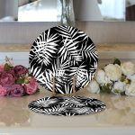 Realhomes Siyah Zeminde Beyaz Yaprak Tasarımlı Dijital Baskılı 2'li Yuvarlak Servis Altlığı - Supla Realhomes