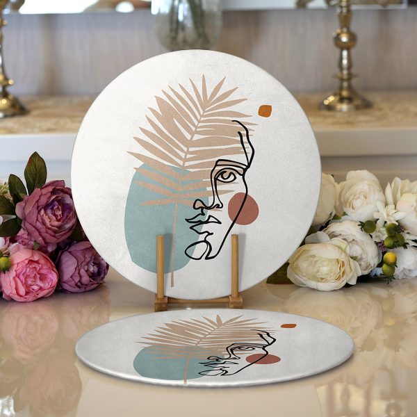 - Supla2li-4301-Gorsel1 - Realhomes  Realhomes Beyaz Zemin Üzerinde Yaprak Desenli Dijital Baskılı Modern 2'li Yuvarlak Servis Altlığı - Supla Realhomes