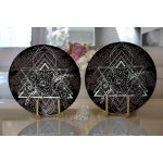 Realhomes Siyah Zeminde Beyaz Desenli Modern 2'li Yuvarlak Servis Altlığı - Supla Realhomes