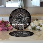 Realhomes Siyah Zeminde Beyaz Desenli Modern 2'li Yuvarlak Servis Altlığı - Supla Realhomes