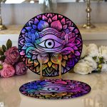 - Supla2li-5009-Gorsel1 - Realhomes Realhomes Beyaz Zeminde Renkli Üçüncü Göz Motifli Modern 2'li Yuvarlak Servis Altlığı - Supla Realhomes