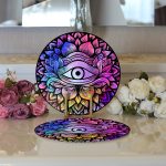 - Supla2li-5009-Gorsel3 - Realhomes Realhomes Beyaz Zeminde Renkli Üçüncü Göz Motifli Modern 2'li Yuvarlak Servis Altlığı - Supla Realhomes