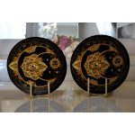 Realhomes Siyah Zeminde Gold Hilal İçerisinde Üçüncü Göz Motifli Modern 2'li Yuvarlak Servis Altlığı - Supla Realhomes