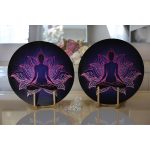 Realhomes Pembe Neon Motifli Uzak Doğu Yoga Desenli Modern 2'li Yuvarlak Servis Altlığı - Supla Realhomes