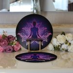 Realhomes Pembe Neon Motifli Uzak Doğu Yoga Desenli Modern 2'li Yuvarlak Servis Altlığı - Supla Realhomes