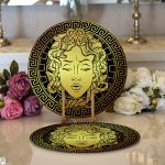 - Supla2li-5034-Gorsel1 - Realhomes Realhomes Özel Tasarım Siyah Zeminde Gold Medusa Modern 2'li Yuvarlak Servis Altlığı - Supla Realhomes