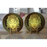 - Supla2li-5034-Gorsel2 - Realhomes Realhomes Özel Tasarım Siyah Zeminde Gold Medusa Modern 2'li Yuvarlak Servis Altlığı - Supla Realhomes