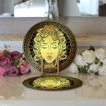 - Supla2li-5034-Gorsel3 - Realhomes Realhomes Özel Tasarım Siyah Zeminde Gold Medusa Modern 2'li Yuvarlak Servis Altlığı - Supla Realhomes