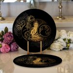 - Supla2li-5035-Gorsel1 - Realhomes Realhomes Uzak Doğu Gold Yoga Motifli Özel Tasarım Dijital Baskılı Modern 2'li Yuvarlak Servis Altlığı - Supla Realhomes