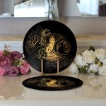 - Supla2li-5035-Gorsel3 - Realhomes Realhomes Uzak Doğu Gold Yoga Motifli Özel Tasarım Dijital Baskılı Modern 2'li Yuvarlak Servis Altlığı - Supla Realhomes