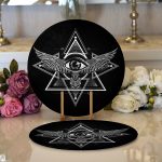 Realhomes Özel Tasarım Kanatlı Üçüncü Göz Motifli Dijital Baskılı Modern 2'li Yuvarlak Servis Altlığı - Supla Realhomes