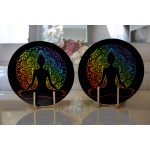 - Supla2li-5046-Gorsel2 - Realhomes Realhomes Siyah Zeminde Gökkuşağı Motifli Uzak Doğu Yoga Desenli Modern 2'li Yuvarlak Servis Altlığı - Supla Realhomes