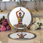 - Supla2li-5053-Gorsel1 - Realhomes Realhomes Siyah Zeminde Yoga Motifli Modern 2'li Yuvarlak Servis Altlığı - Supla Realhomes