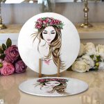 - Supla2li-5094-Gorsel1 - Realhomes Realhomes Beyaz Zeminde Rankli Kalem Çizimli Modern 2'li Yuvarlak Servis Altlığı - Supla Realhomes