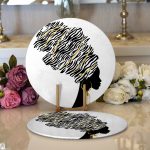 Realhomes Siyah Beyaz Zenci Kadın Motifli Modern 2'li Yuvarlak Servis Altlığı - Supla Realhomes