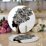 Realhomes Siyah Beyaz Zenci Kadın Motifli Modern 2'li Yuvarlak Servis Altlığı - Supla Realhomes