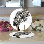 Realhomes Siyah Beyaz Zenci Kadın Motifli Modern 2'li Yuvarlak Servis Altlığı - Supla Realhomes