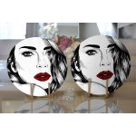 - Supla2li-5102-Gorsel2 - Realhomes Realhomes Kırmızı Dudaklı Kara Kalem Çizimli Özel Tasarım Modern 2'li Yuvarlak Servis Altlığı - Supla Realhomes