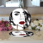 - Supla2li-5102-Gorsel3 - Realhomes Realhomes Kırmızı Dudaklı Kara Kalem Çizimli Özel Tasarım Modern 2'li Yuvarlak Servis Altlığı - Supla Realhomes