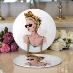 Realhomes Güneş Gözlüklü Genç Kadın Desenli Modern 2'li Yuvarlak Servis Altlığı - Supla Realhomes