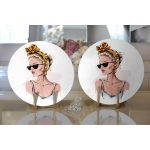 Realhomes Güneş Gözlüklü Genç Kadın Desenli Modern 2'li Yuvarlak Servis Altlığı - Supla Realhomes