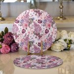 - Supla2li-5110-Gorsel1 - Realhomes Realhomes Pembe Zeminde Çiçekler Özel Tasarım Modern 2'li Yuvarlak Servis Altlığı - Supla Realhomes