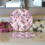 - Supla2li-5110-Gorsel3 - Realhomes Realhomes Pembe Zeminde Çiçekler Özel Tasarım Modern 2'li Yuvarlak Servis Altlığı - Supla Realhomes