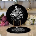 - Supla2li-5112-Gorsel1 - Realhomes Realhomes Siyah Zeminde Gül Dijital Baskılı Modern 2'li Yuvarlak Servis Altlığı - Supla Realhomes