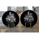 - Supla2li-5112-Gorsel2 - Realhomes Realhomes Siyah Zeminde Gül Dijital Baskılı Modern 2'li Yuvarlak Servis Altlığı - Supla Realhomes