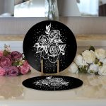 - Supla2li-5112-Gorsel3 - Realhomes Realhomes Siyah Zeminde Gül Dijital Baskılı Modern 2'li Yuvarlak Servis Altlığı - Supla Realhomes