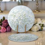 - Supla2li-5113-Gorsel1 - Realhomes Realhomes Mavi Zeminde Beyaz Ortanca Çiçeği Dijital Baskılı Modern 2'li Yuvarlak Servis Altlığı - Supla Realhomes