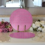 Realhomes Özel Tasarım Gri Zeminde Fuşya İkat Desenli Dijital Baskılı Modern 2'li Yuvarlak Servis Altlığı - Supla Realhomes