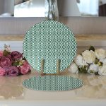 - Supla2li-5116koyuyesil-Gorsel3 - Realhomes Realhomes Özel Tasarım Koyu Yeşil İkat Desenli Dijital Baskılı Modern 2'li Yuvarlak Servis Altlığı - Supla Realhomes