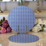 - Supla2li-5116lacivert-Gorsel1 - Realhomes  Realhomes Özel Tasarım Lacivert İkat Desenli Dijital Baskılı Modern 2'li Yuvarlak Servis Altlığı - Supla Realhomes