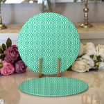 - Supla2li-5116yesil-Gorsel1 - Realhomes Realhomes Özel Tasarım Yaşil İkat Desenli Dijital Baskılı Modern 2'li Yuvarlak Servis Altlığı - Supla Realhomes