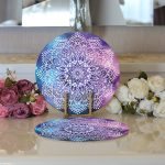 - Supla2li-5117-Gorsel3 - Realhomes Realhomes Gökkuşağı Zemininde Beyaz Mandala Çizimli Modern 2'li Yuvarlak Servis Altlığı - Supla Realhomes