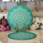 Realhomes Turkuaz Zeminde Mandala Dijital Baskılı Modern 2'li Yuvarlak Servis Altlığı - Supla Realhomes