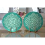 Realhomes Turkuaz Zeminde Mandala Dijital Baskılı Modern 2'li Yuvarlak Servis Altlığı - Supla Realhomes
